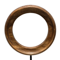 Focus Tabletop Sculpture | Brown Mango Wood Ring Design | | Black Iron Stem and Marble Base - UPT-330436