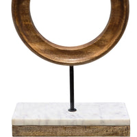 Focus Tabletop Sculpture | Brown Mango Wood Ring Design | | Black Iron Stem and Marble Base - UPT-330436