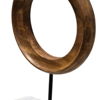 Focus Tabletop Sculpture | Brown Mango Wood Ring Design | | Black Iron Stem and Marble Base - UPT-330436