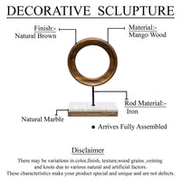 Focus Tabletop Sculpture | Brown Mango Wood Ring Design | | Black Iron Stem and Marble Base - UPT-330436