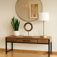 Focus Tabletop Sculpture | Brown Mango Wood Ring Design | | Black Iron Stem and Marble Base - UPT-330436
