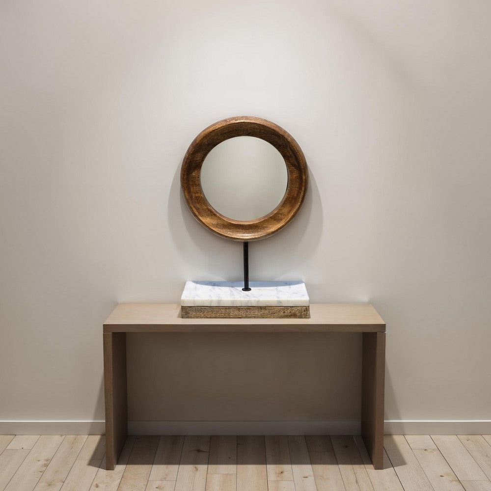 Focus Tabletop Sculpture | Brown Mango Wood Ring Design | | Black Iron Stem and Marble Base - UPT-330436