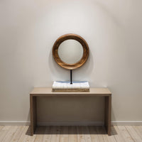 Focus Tabletop Sculpture | Brown Mango Wood Ring Design | | Black Iron Stem and Marble Base - UPT-330436