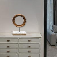 Focus Tabletop Sculpture | Brown Mango Wood Ring Design | | Black Iron Stem and Marble Base - UPT-330436