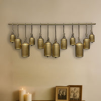 Neyra Iron Cow Bells Wall Decor 48 Inch Wide Decorative, Antique Gold Finish, Jute Hanging Rope- UPT-331890