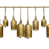 Neyra Iron Cow Bells Wall Decor 48 Inch Wide Decorative, Antique Gold Finish, Jute Hanging Rope- UPT-331890