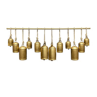 Neyra Iron Cow Bells Wall Decor 48 Inch Wide Decorative, Antique Gold Finish, Jute Hanging Rope- UPT-331890