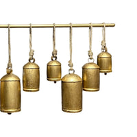 Neyra Iron Cow Bells Wall Decor 48 Inch Wide Decorative, Antique Gold Finish, Jute Hanging Rope- UPT-331890