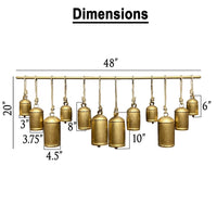 Neyra Iron Cowbells Wall Decor 48 Inch Wide Decorative, Antique Gold Finish, Jute Hanging Rope - UPT-331890