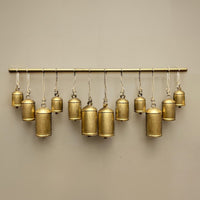 Neyra Iron Cow Bells Wall Decor 48 Inch Wide Decorative, Antique Gold Finish, Jute Hanging Rope- UPT-331890
