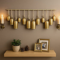 Neyra Iron Cowbells Wall Decor 48 Inch Wide Decorative, Antique Gold Finish, Jute Hanging Rope - UPT-331890