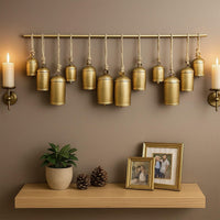 Neyra Iron Cowbells Wall Decor 48 Inch Wide Decorative, Antique Gold Finish, Jute Hanging Rope - UPT-331890