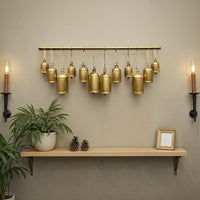 Neyra Iron Cowbells Wall Decor 48 Inch Wide Decorative, Antique Gold Finish, Jute Hanging Rope - UPT-331890