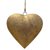Myri Decorative Metal Heart Wall Decor Set of 3, Antique Gold Iron with Jute Hanging Rope, 12, 9.5, 7 Inches - UPT-331891