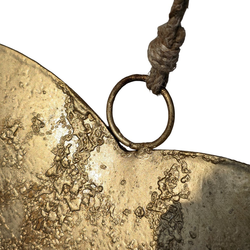 Myri Decorative Metal Heart Wall Decor Set of 3, Antique Gold Iron with Jute Hanging Rope, 12, 9.5, 7 Inches - UPT-331891