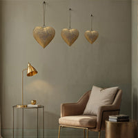 Myri Decorative Metal Heart Wall Decor Set of 3, Antique Gold Iron with Jute Hanging Rope, 12, 9.5, 7 Inches - UPT-331891