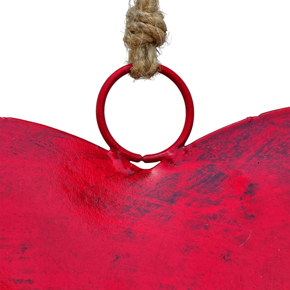 Myri Decorative Metal Heart Wall Decor Set of 3, Classic Red with Jute Hanging Rope, 12, 9.5, 7 Inches - UPT-331892