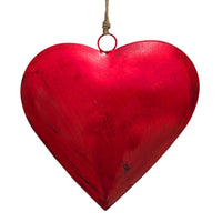 Myri Decorative Metal Heart Wall Decor Set of 3, Classic Red with Jute Hanging Rope, 12, 9.5, 7 Inches - UPT-331892