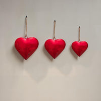 Myri Decorative Metal Heart Wall Decor Set of 3, Classic Red with Jute Hanging Rope, 12, 9.5, 7 Inches - UPT-331892
