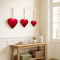 Myri Decorative Metal Heart Wall Decor Set of 3, Classic Red with Jute Hanging Rope, 12, 9.5, 7 Inches - UPT-331892