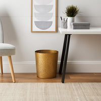 10" Decorative Iron Wastebasket Trash Can | Matte Gold | Leaf Etched Design - UPT-331893