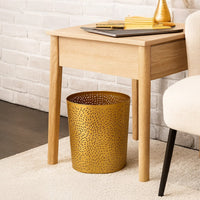 10" Decorative Iron Wastebasket Trash Can | Matte Gold | Leaf Etched Design - UPT-331893