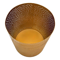 10" Decorative Iron Wastebasket Trash Can | Matte Gold | Leaf Etched Design - UPT-331893