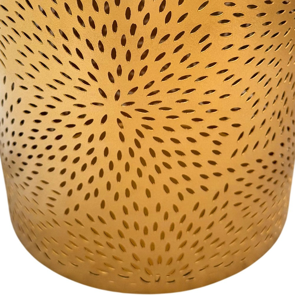 10" Decorative Iron Wastebasket Trash Can | Matte Gold | Leaf Etched Design - UPT-331893