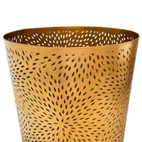 10" Decorative Iron Wastebasket Trash Can | Matte Gold | Leaf Etched Design - UPT-331893