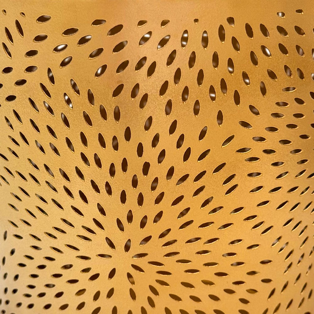 10" Decorative Iron Wastebasket Trash Can | Matte Gold | Leaf Etched Design - UPT-331893