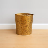 10" Decorative Iron Wastebasket Trash Can | Matte Gold | Leaf Etched Design - UPT-331893