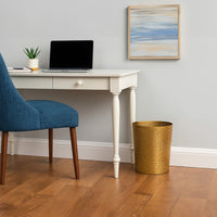 10" Decorative Iron Wastebasket Trash Can | Matte Gold | Leaf Etched Design - UPT-331893