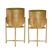 Aira Set of 2 Planters | 19, 22" Tall | Foldable Metal Stand | Antique Brass Finish - UPT-331894