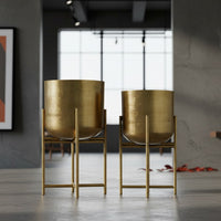 Aira Set of 2 Planters | 19, 22" Tall | Foldable Metal Stand | Antique Brass Finish - UPT-331894