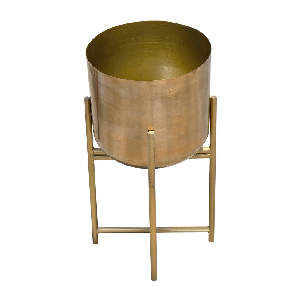 Aira Set of 2 Planters | 19, 22" Tall | Foldable Metal Stand | Antique Brass Finish - UPT-331894