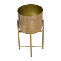 Aira Set of 2 Planters | 19, 22" Tall | Foldable Metal Stand | Antique Brass Finish - UPT-331894