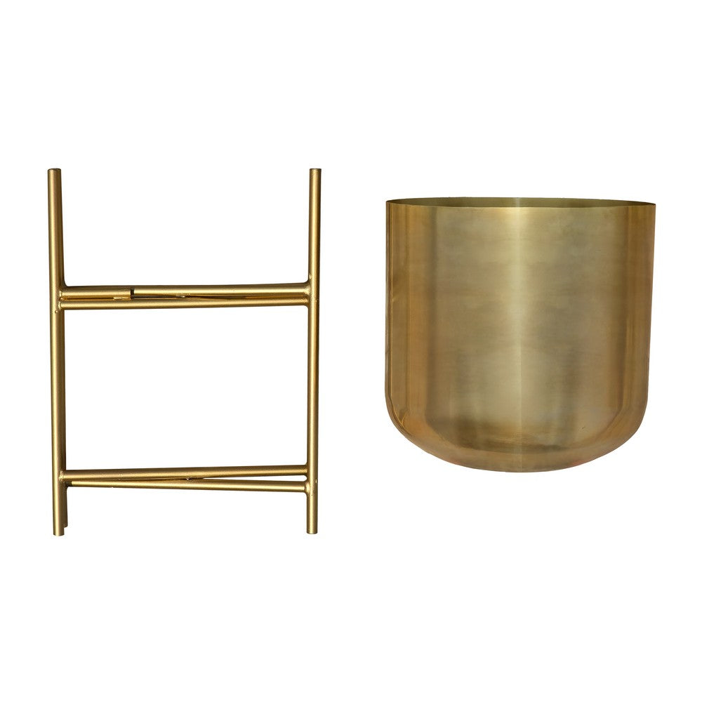 Aira Set of 2 Planters | 19, 22" Tall | Foldable Metal Stand | Antique Brass Finish - UPT-331894