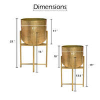 Aira Set of 2 Planters | 19, 22" Tall | Foldable Metal Stand | Antique Brass Finish - UPT-331894