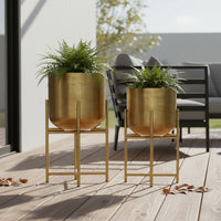 Aira Set of 2 Planters | 19, 22" Tall | Foldable Metal Stand | Antique Brass Finish - UPT-331894