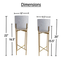 Aira Set of 2 Planters | 20, 22" Tall | Gold Foldable Metal Stand | White Speckled Pattern - UPT-331895