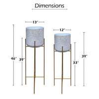 Aira 39, 46" Tall Planters Set of 2 | Gold Foldable Metal Stand | White Speckled Pattern - UPT-331896