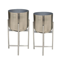 Aira Set of 2 Planters | 19, 22" Tall | Foldable Iron Stand | Nickel Finish - UPT-331897