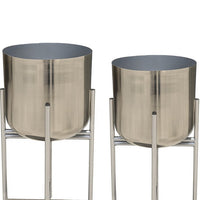 Aira Set of 2 Planters | 19, 22" Tall | Foldable Iron Stand | Nickel Finish - UPT-331897