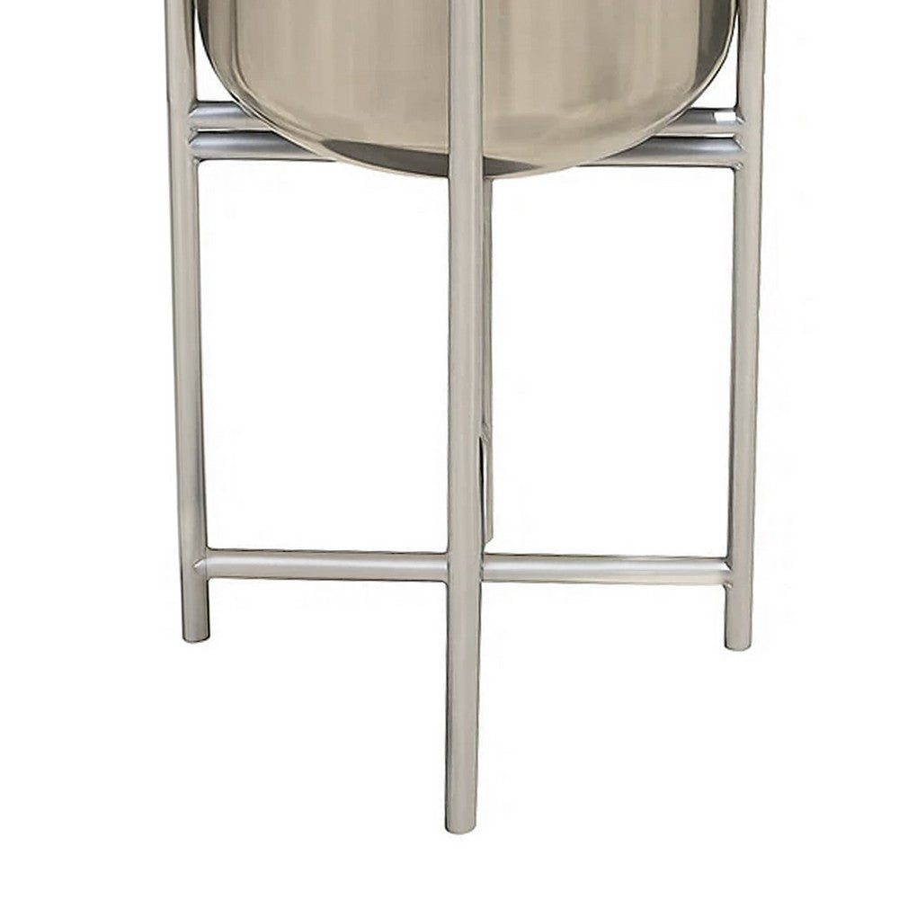 Aira Set of 2 Planters | 19, 22" Tall | Foldable Iron Stand | Nickel Finish - UPT-331897