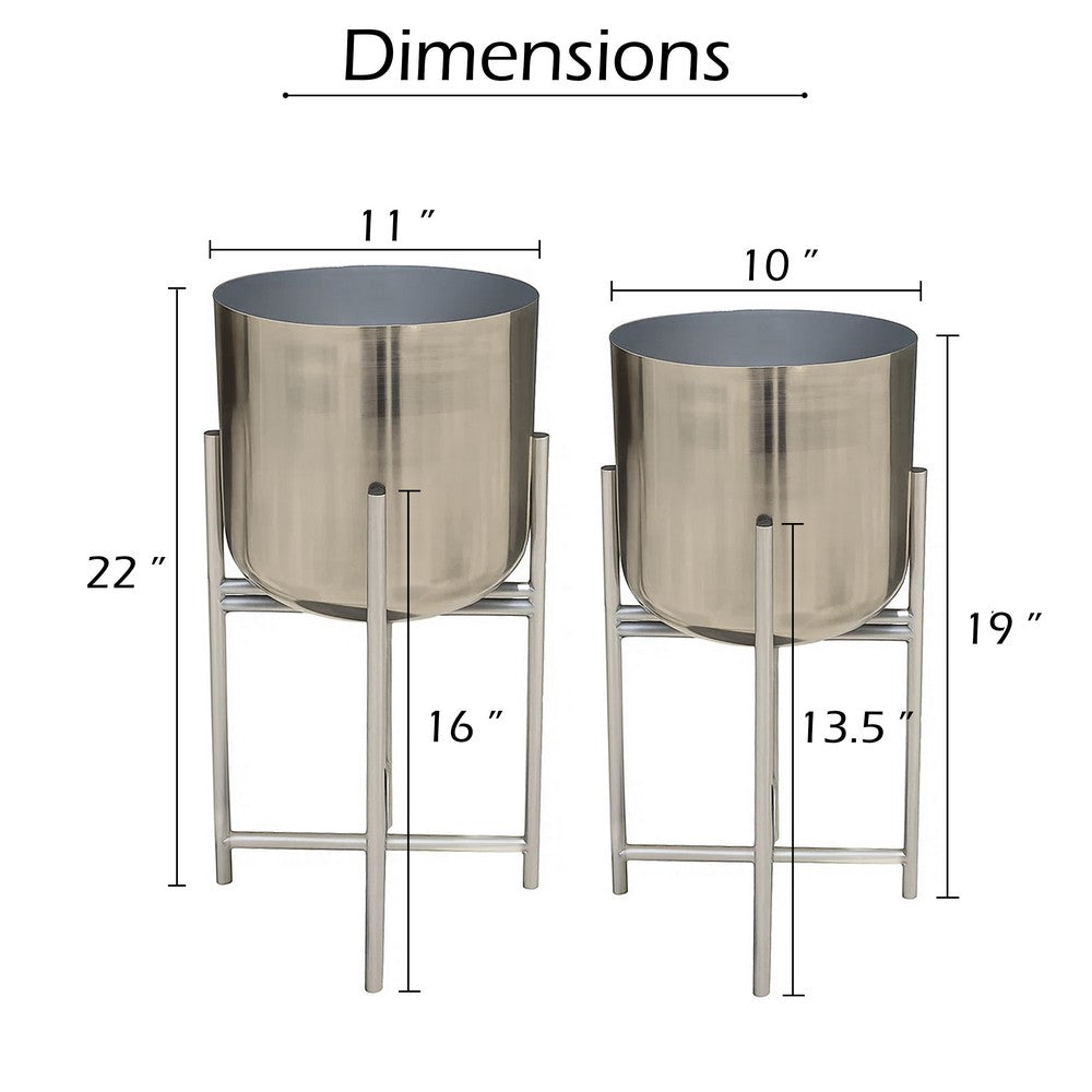 Aira Set of 2 Planters | 19, 22" Tall | Foldable Iron Stand | Nickel Finish - UPT-331897