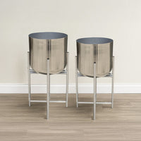 Aira Set of 2 Planters | 19, 22" Tall | Foldable Iron Stand | Nickel Finish - UPT-331897