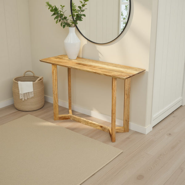 Kairo Console Table | 48" Rectangular Top | Open Frame with Trestle Base | Natural Brown Mango Wood - UPT-332347