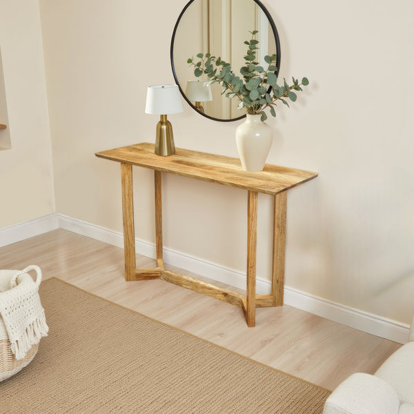 Nina Console Table | 48" Rectangular Top | Open Frame with Trestle Base | Natural Brown Mango Wood - UPT-332347