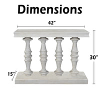Sofa Console Table, 42 Inch Top, Sandlasted Washed White Mango Wood, Turned Pillar Legs - UPT-332348