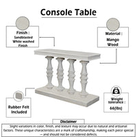 Sofa Console Table, 42 Inch Top, Sandlasted Washed White Mango Wood, Turned Pillar Legs - UPT-332348